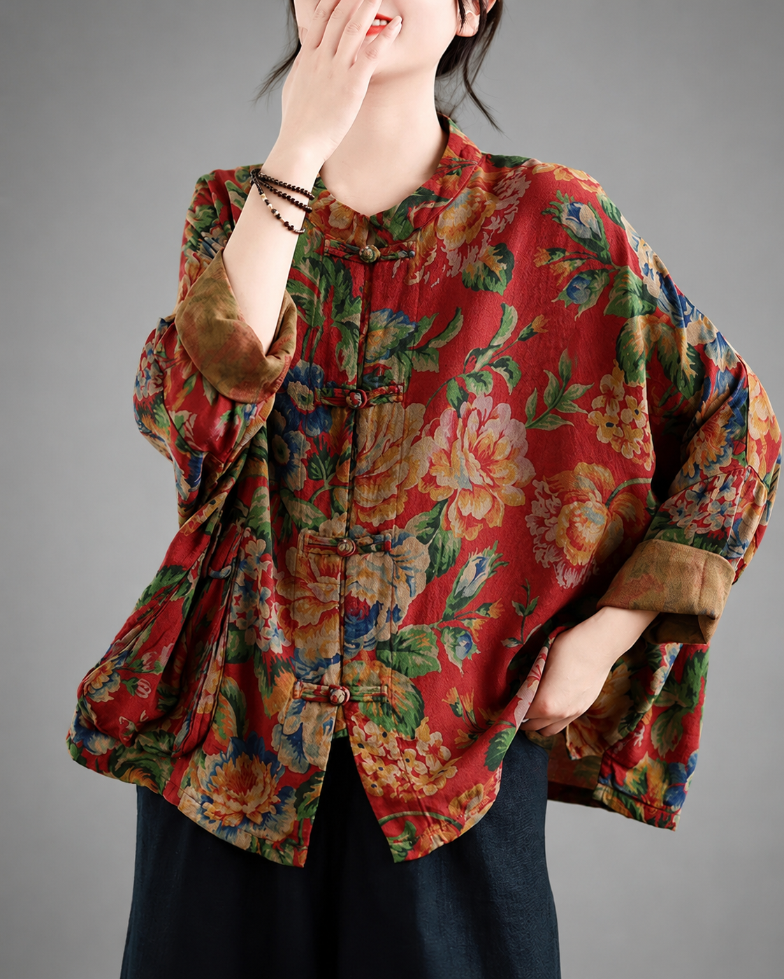 Women's Large Size Cotton Linen Spring Shirt – Button-Up with Batwing Sleeves