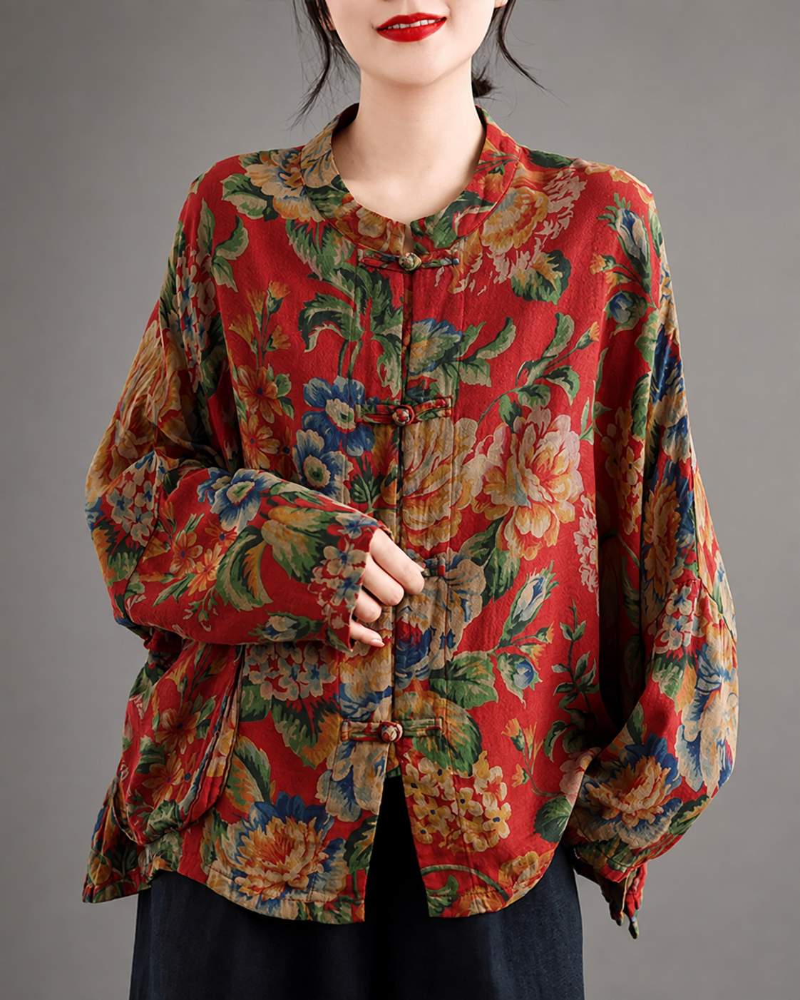 Women's Large Size Cotton Linen Spring Shirt – Button-Up with Batwing Sleeves