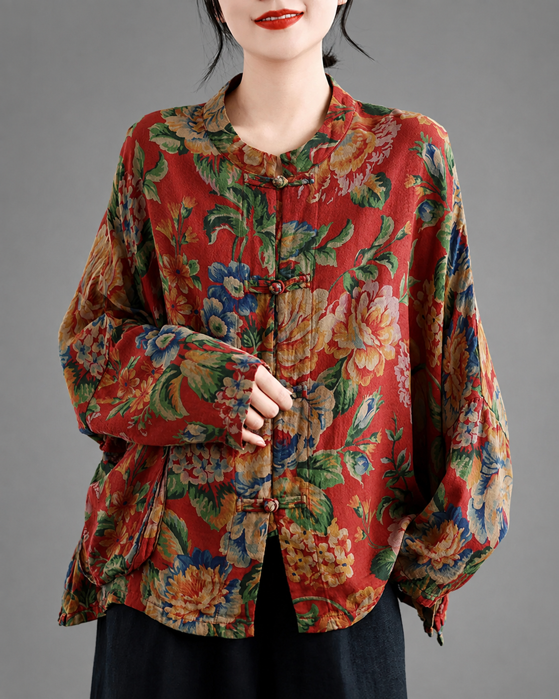 Women's Large Size Cotton Linen Spring Shirt – Button-Up with Batwing Sleeves