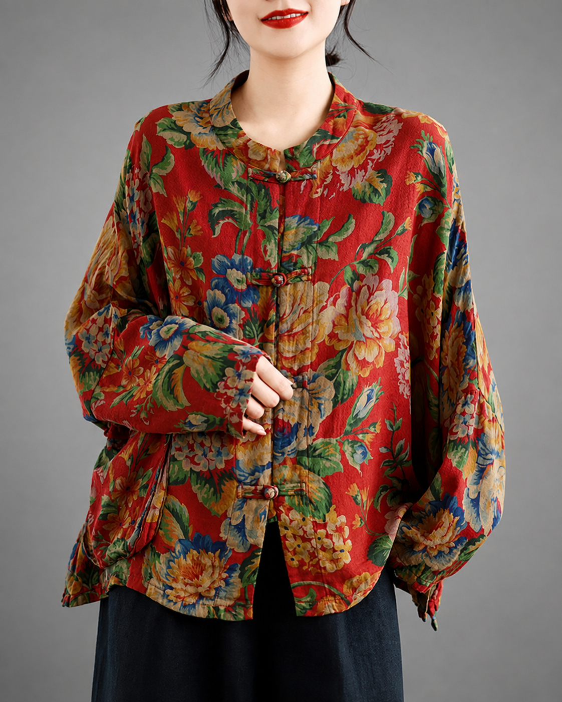 Women's Large Size Cotton Linen Spring Shirt – Button-Up with Batwing Sleeves
