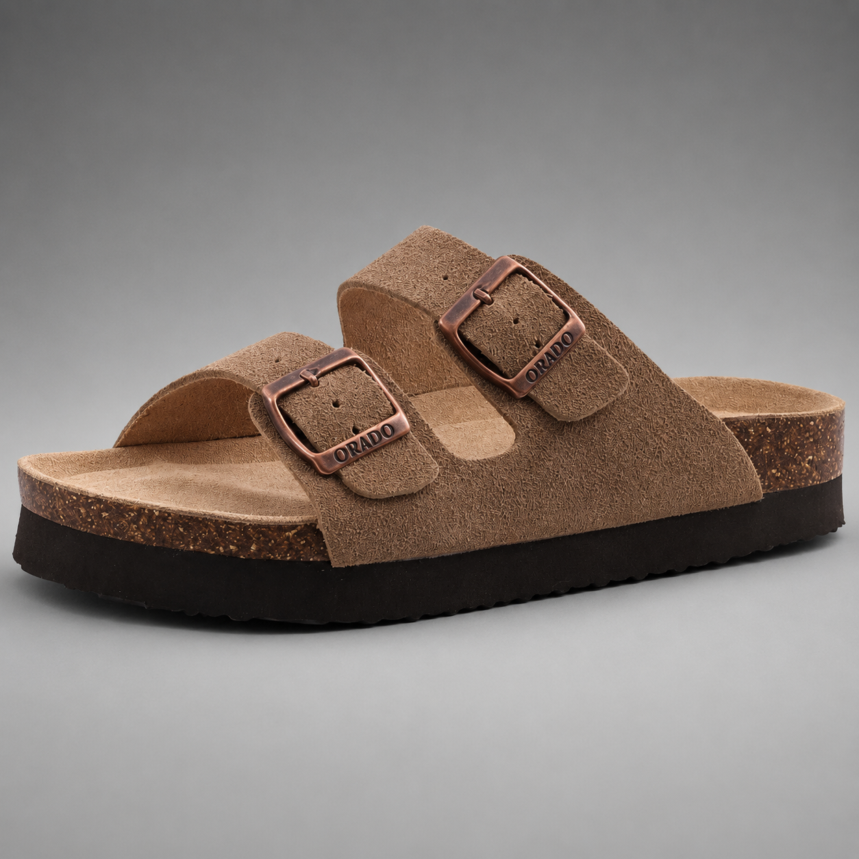 Women's Cork Suede Mules – Antislip with Arch Support and Adjustable Buckle