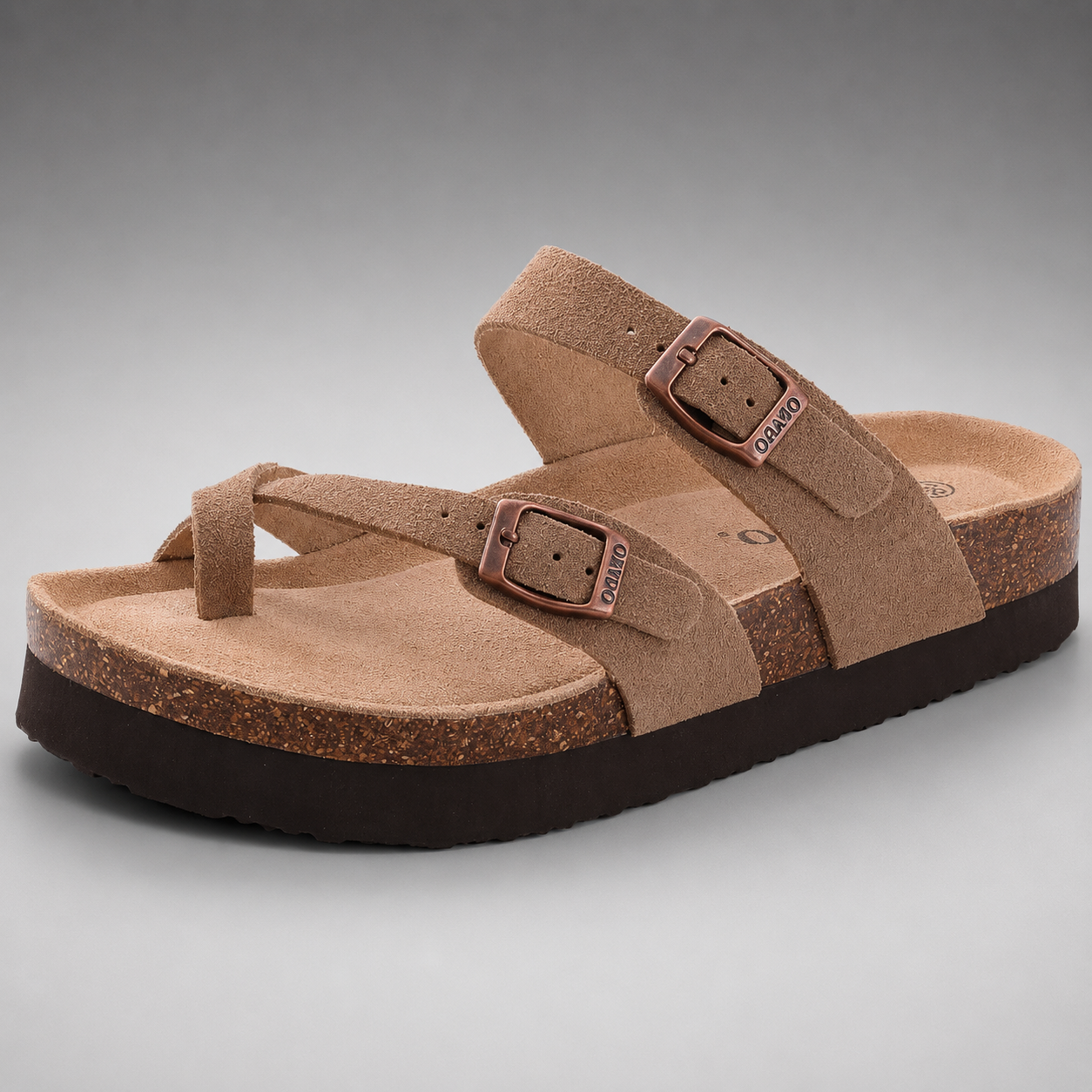 Women's Cork Suede Mules – Antislip with Arch Support and Adjustable Buckle