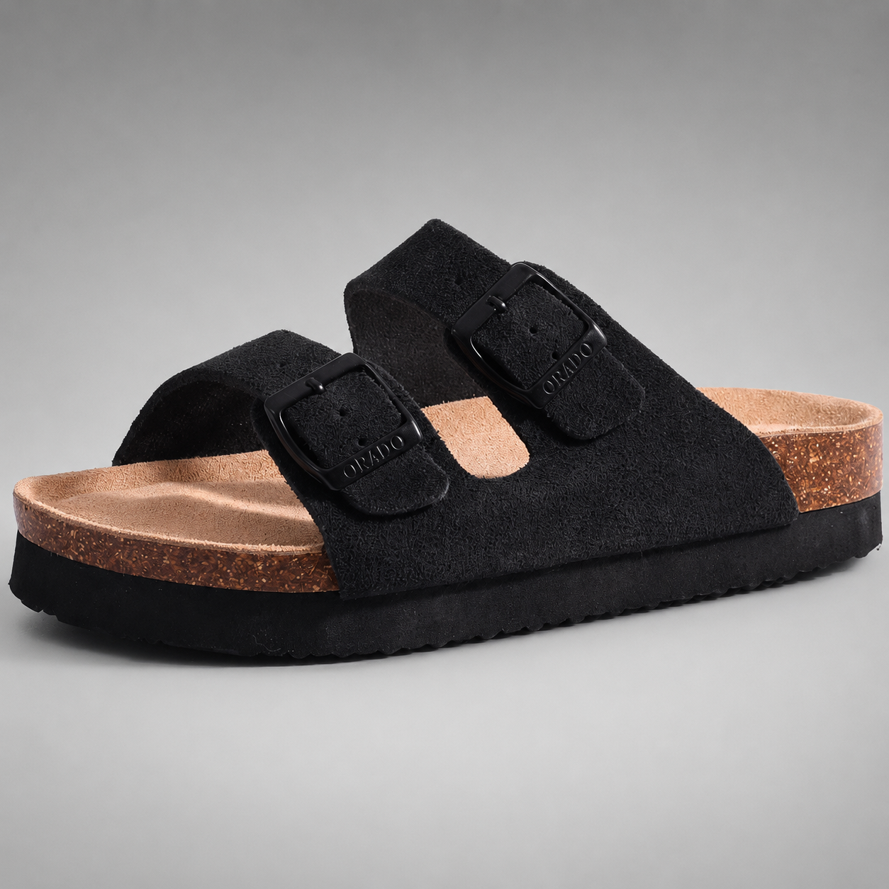 Women's Cork Suede Mules – Antislip with Arch Support and Adjustable Buckle