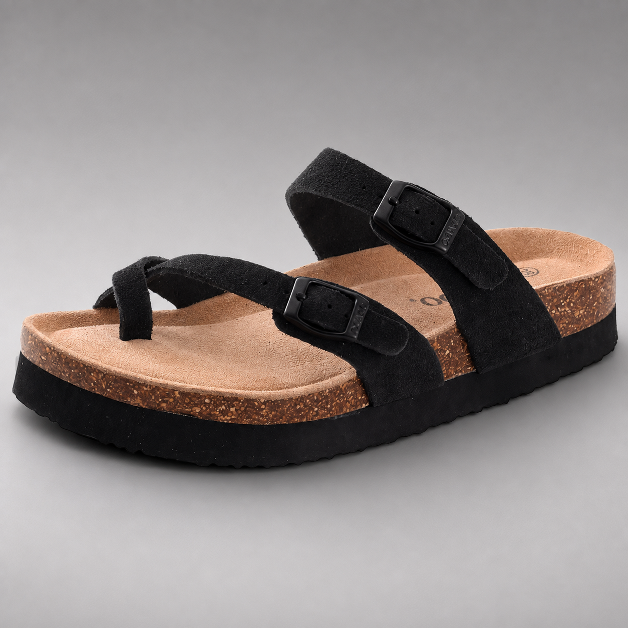 Women's Cork Suede Mules – Antislip with Arch Support and Adjustable Buckle