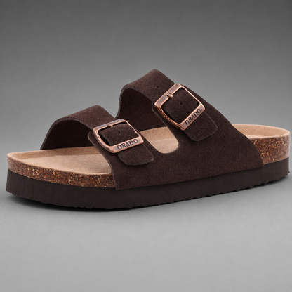 Women's Cork Suede Mules – Antislip with Arch Support and Adjustable Buckle