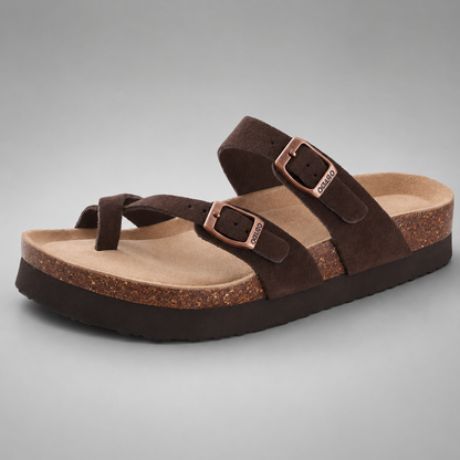 Women's Cork Suede Mules – Antislip with Arch Support and Adjustable Buckle