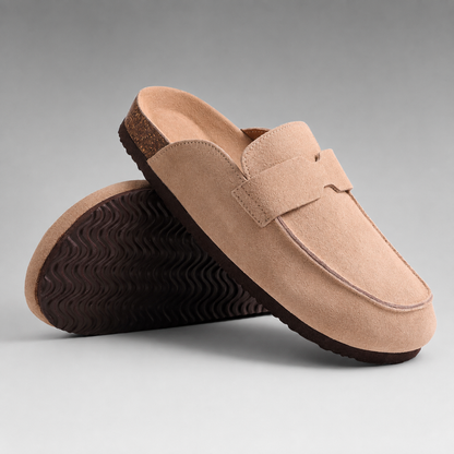Women's Cork Suede Mules – Antislip with Arch Support and Adjustable Buckle