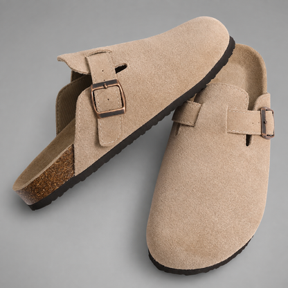 Women's Cork Suede Mules – Antislip with Arch Support and Adjustable Buckle