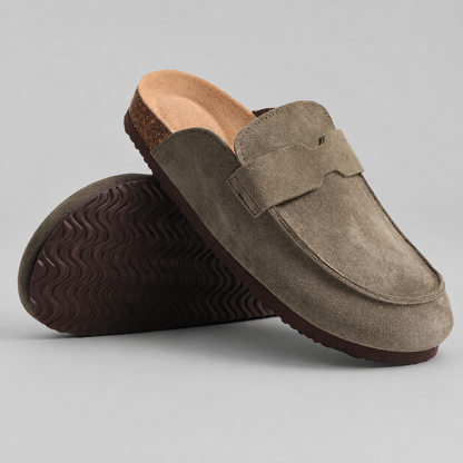 Women's Cork Suede Mules – Antislip with Arch Support and Adjustable Buckle