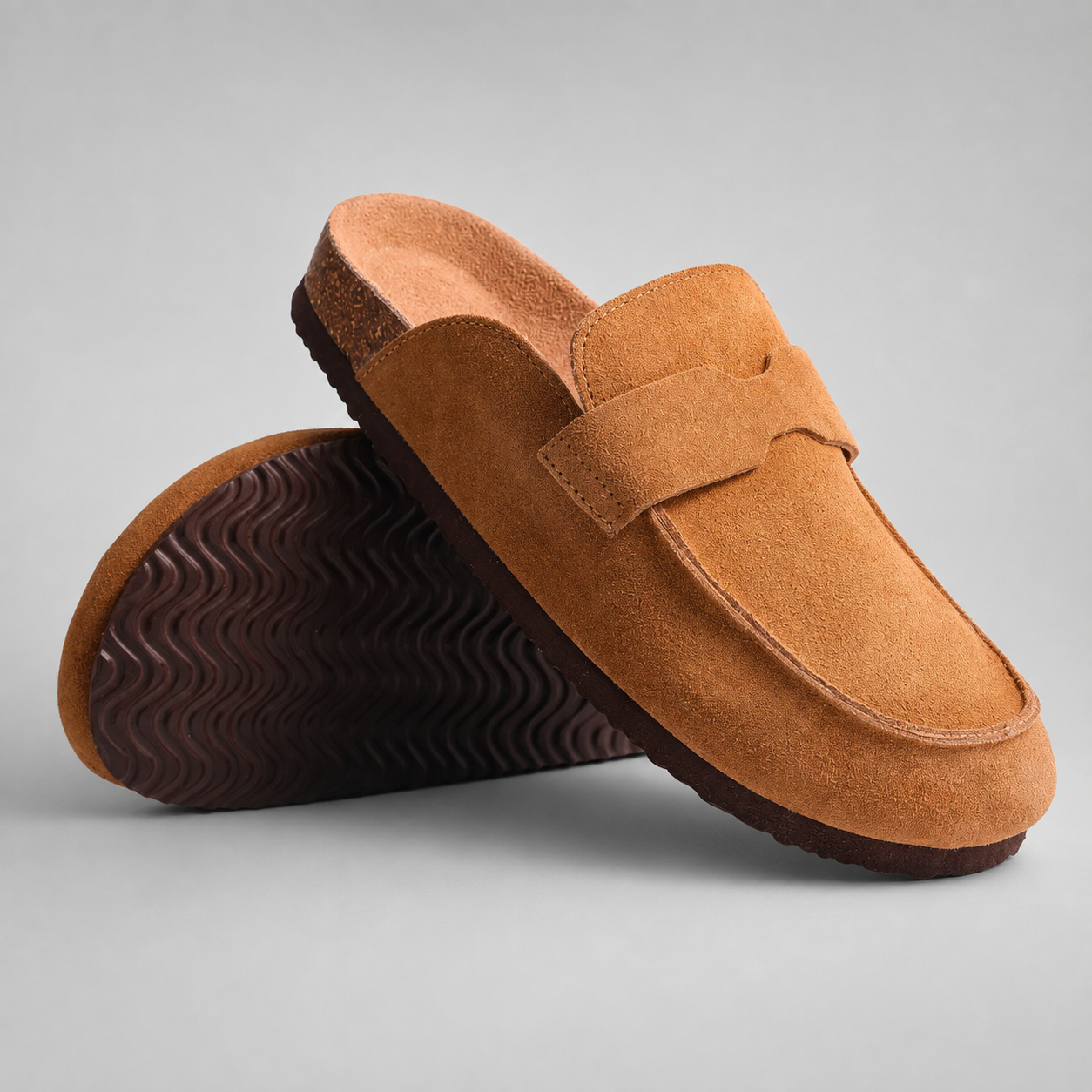 Women's Cork Suede Mules – Antislip with Arch Support and Adjustable Buckle