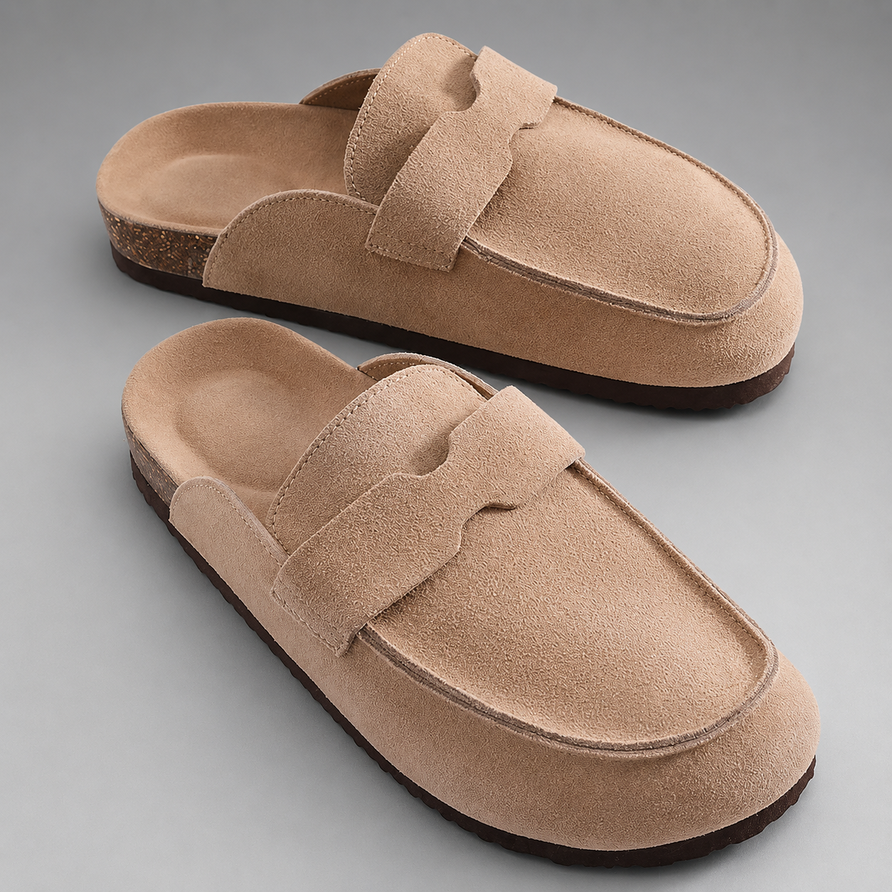 Unisex Cork Suede Clogs – Antislip with Arch Support