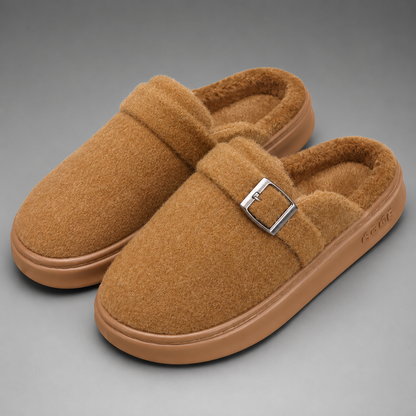 Women's Plush Indoor Slippers – Fluffy Fur Design, Slip-On Closure