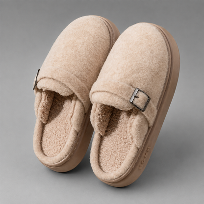 Women's Plush Indoor Slippers – Fluffy Fur Design, Slip-On Closure