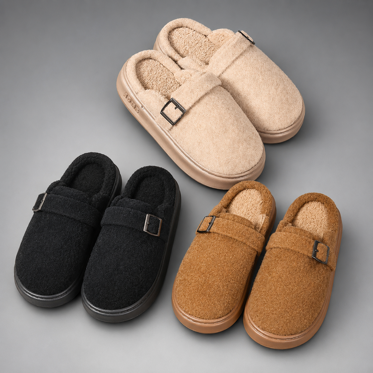 Women's Plush Indoor Slippers – Fluffy Fur Design, Slip-On Closure