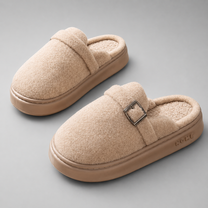 Women's Plush Indoor Slippers – Fluffy Fur Design, Slip-On Closure