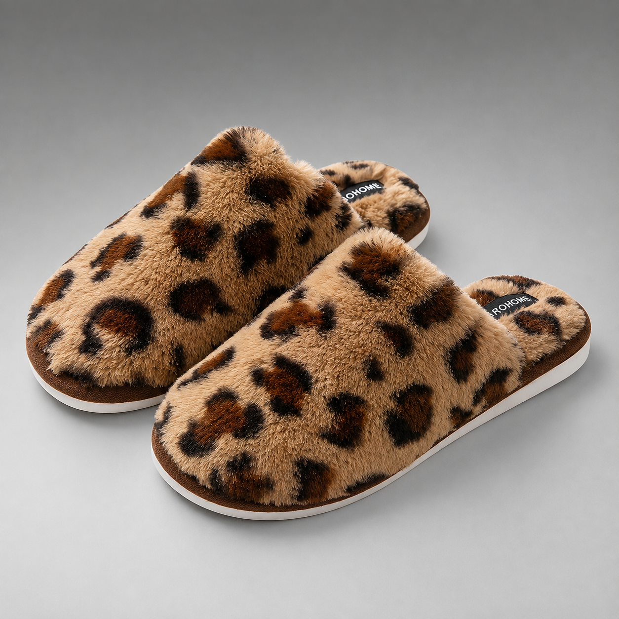 Women's Plush Leopard Print Slippers – Fuzzy Fur – Casual Slip-On – Winter