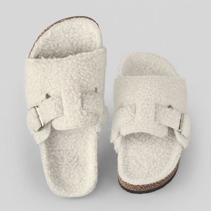 Women's Faux Fur House Slippers – Soft Sole, Open-Toe Design with Adjustable Straps