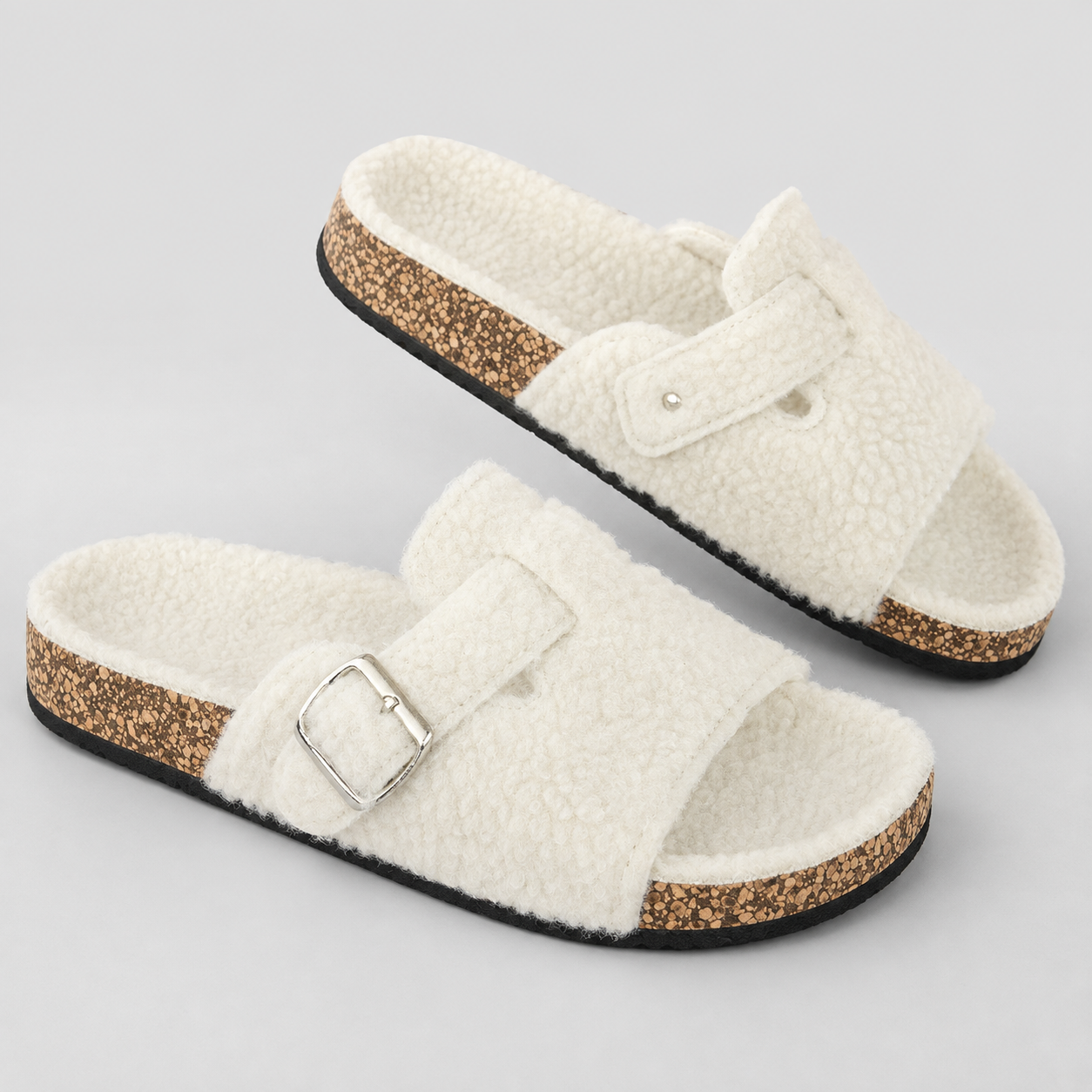 Women's Faux Fur House Slippers – Soft Sole, Open-Toe Design with Adjustable Straps