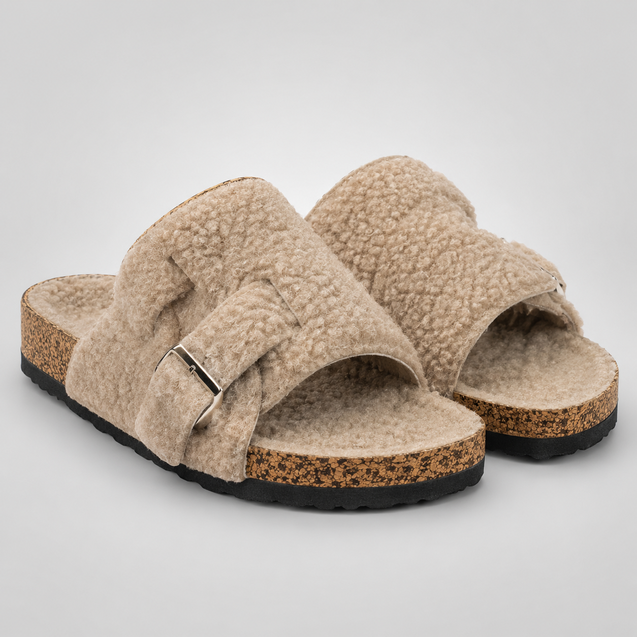 Women's Faux Fur House Slippers – Soft Sole, Open-Toe Design with Adjustable Straps