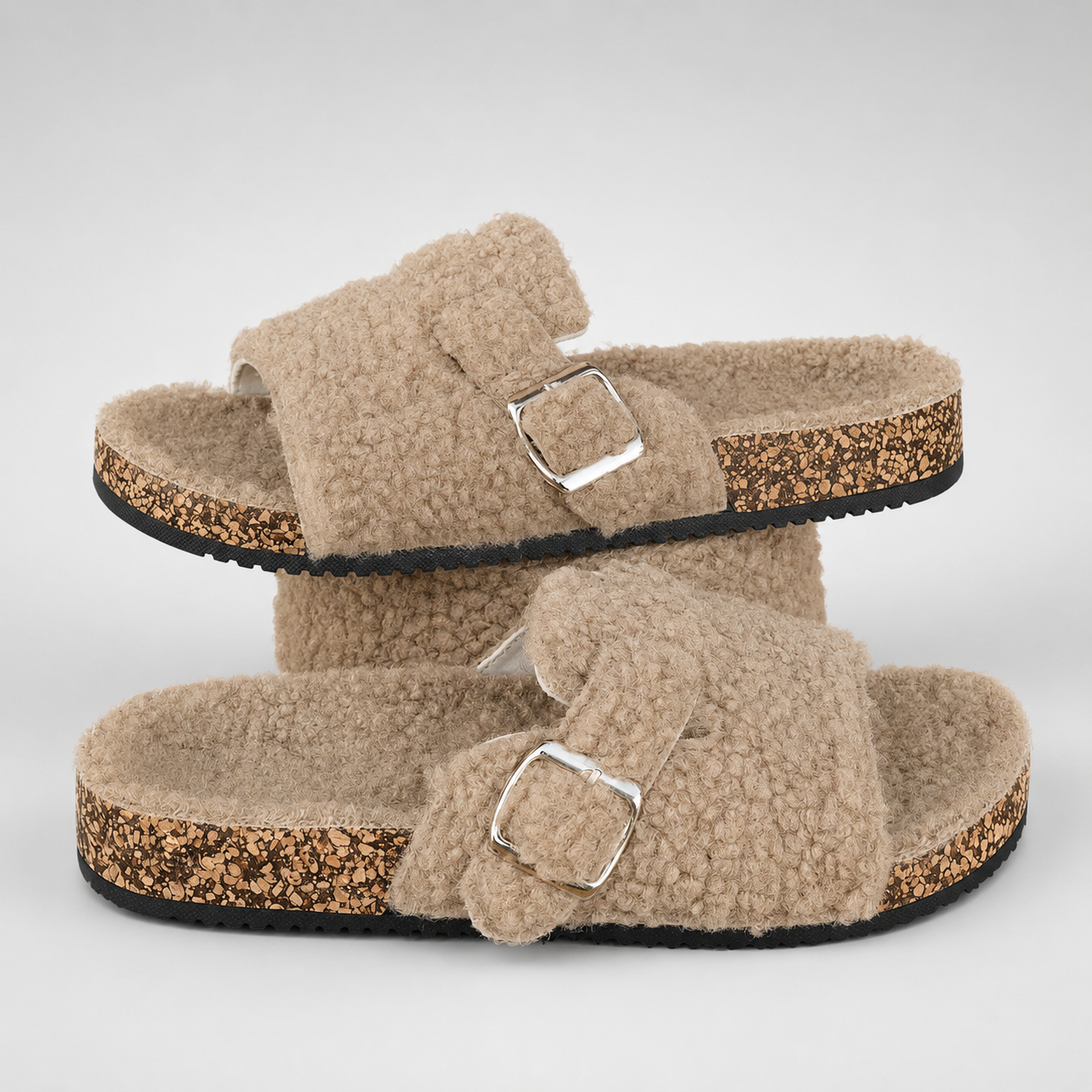Women's Faux Fur House Slippers – Soft Sole, Open-Toe Design with Adjustable Straps