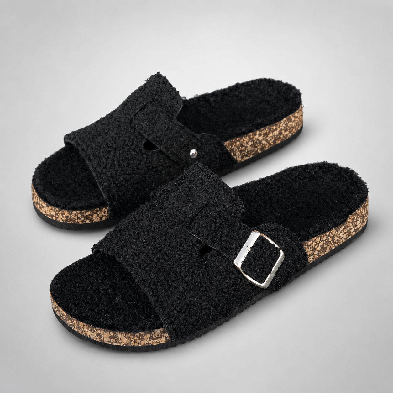 Women's Faux Fur House Slippers – Soft Sole, Open-Toe Design with Adjustable Straps