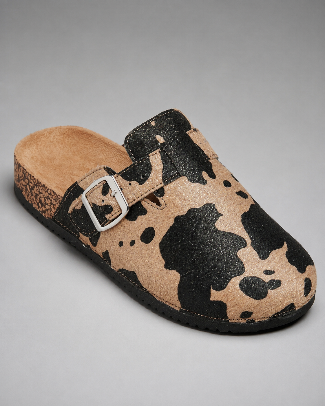 Women's Slip-On Mule Shoes – Animal Print with Cork Sole