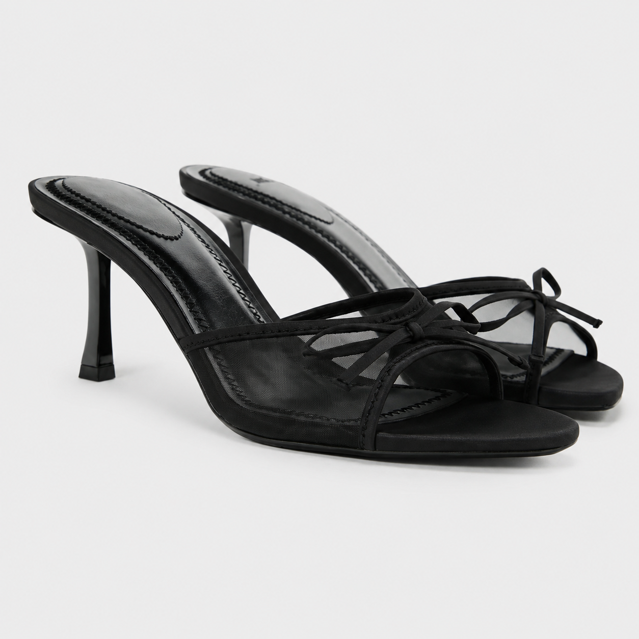 Women's Black Cat Heel Beach Sandals – Clip Toe Design with Fine Straps
