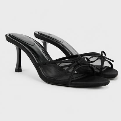 Women's Black Cat Heel Beach Sandals – Clip Toe Design with Fine Straps