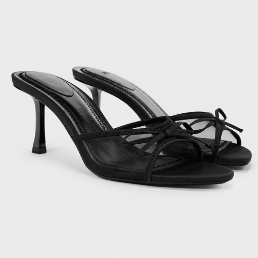 Women's Black Cat Heel Beach Sandals – Clip Toe Design with Fine Straps