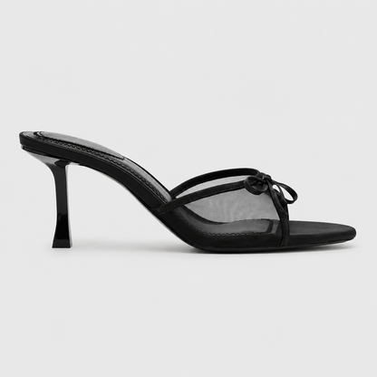 Women's Black Cat Heel Beach Sandals – Clip Toe Design with Fine Straps