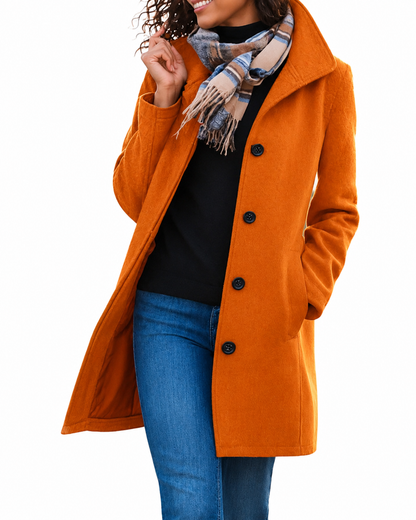 Women's Wool Winter Coat – Classic Design with Button Closure