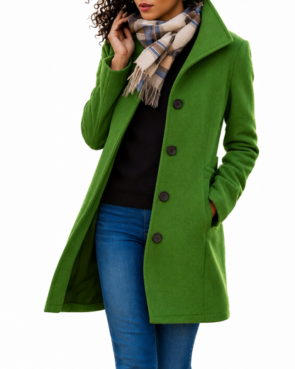 Women's Wool Winter Coat – Classic Design with Button Closure