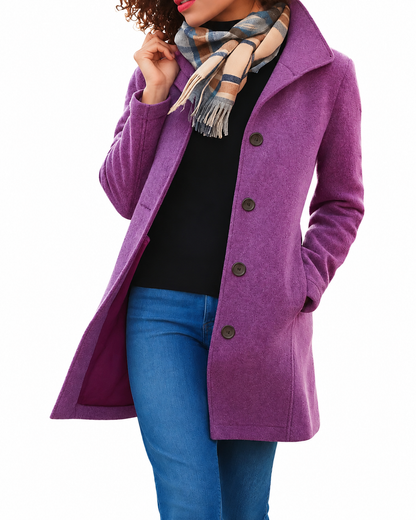 Women's Wool Winter Coat – Classic Design with Button Closure