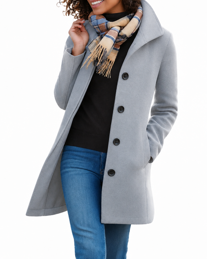 Women's Wool Winter Coat – Classic Design with Button Closure