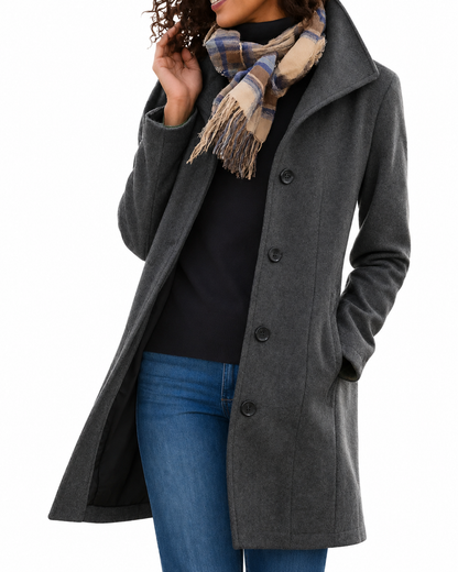 Women's Wool Winter Coat – Classic Design with Button Closure