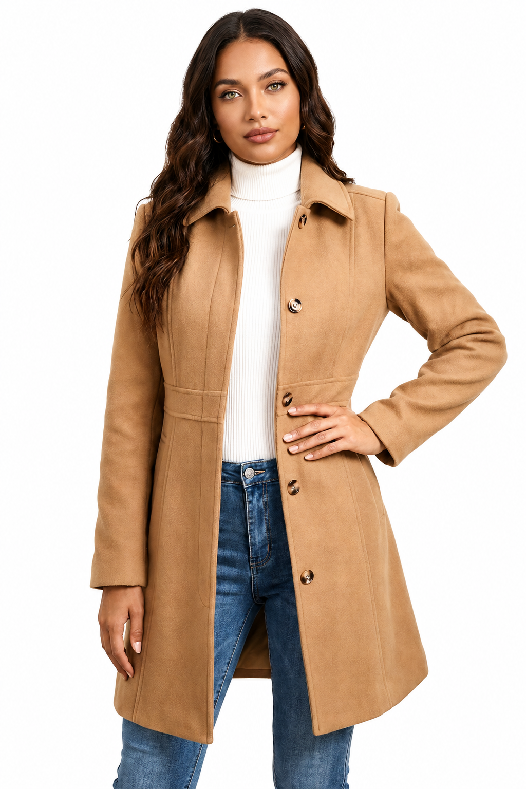 Women's A-Line Winter Coat – Button Closure