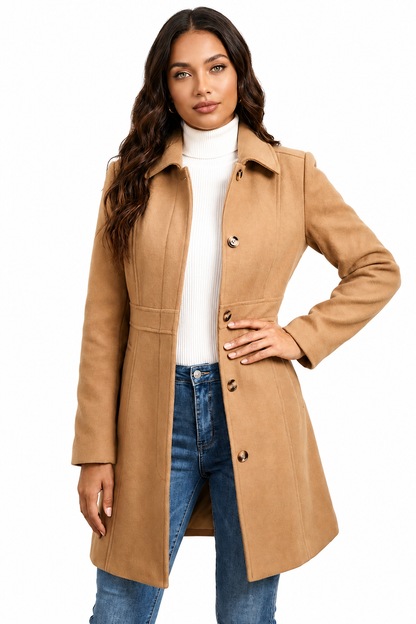Women's A-Line Winter Coat – Button Closure
