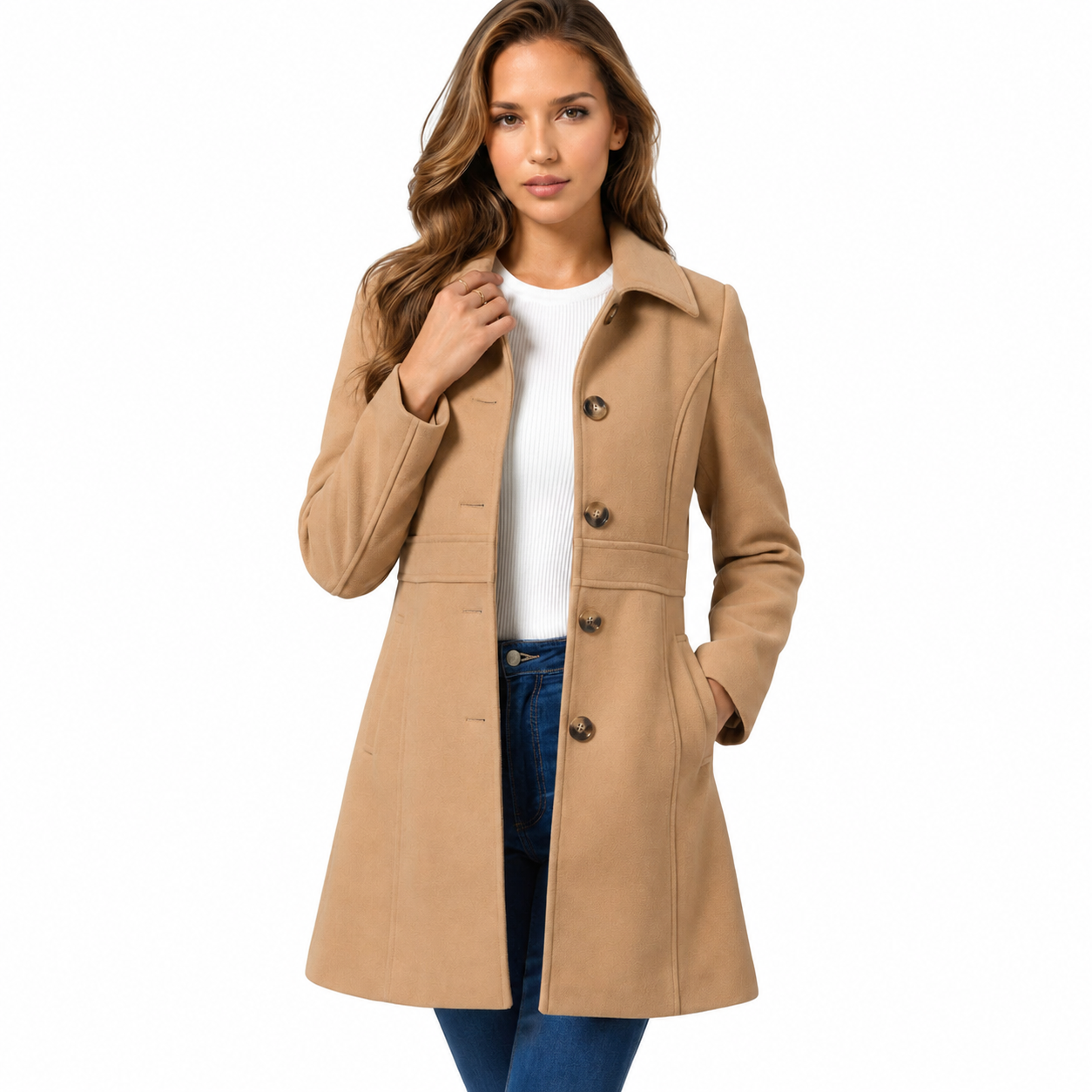 Women's A-Line Winter Coat – Button Closure