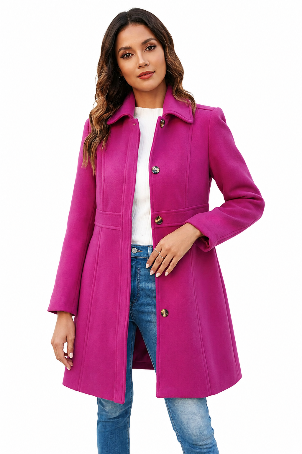 Women's A-Line Winter Coat – Button Closure