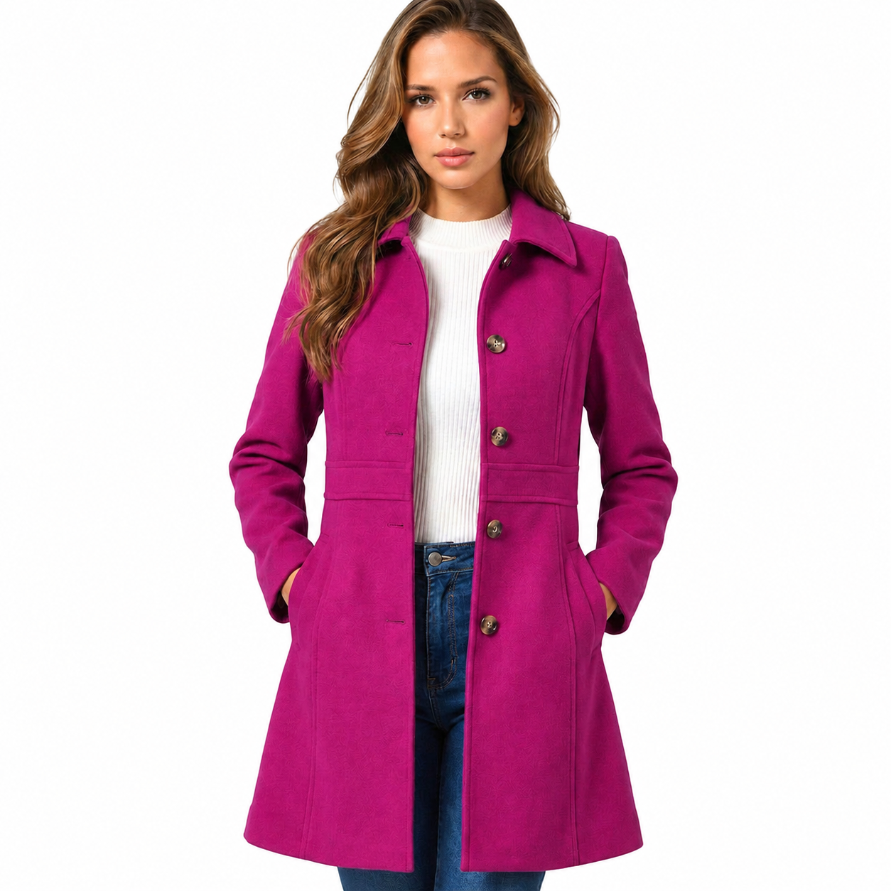 Women's A-Line Winter Coat – Button Closure