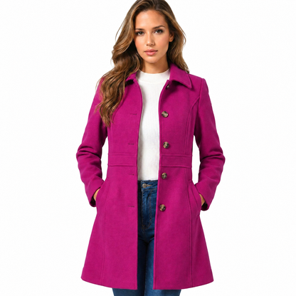 Women's A-Line Winter Coat – Button Closure
