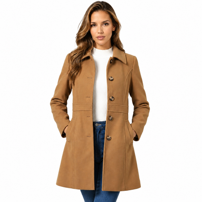 Women's A-Line Winter Coat – Button Closure