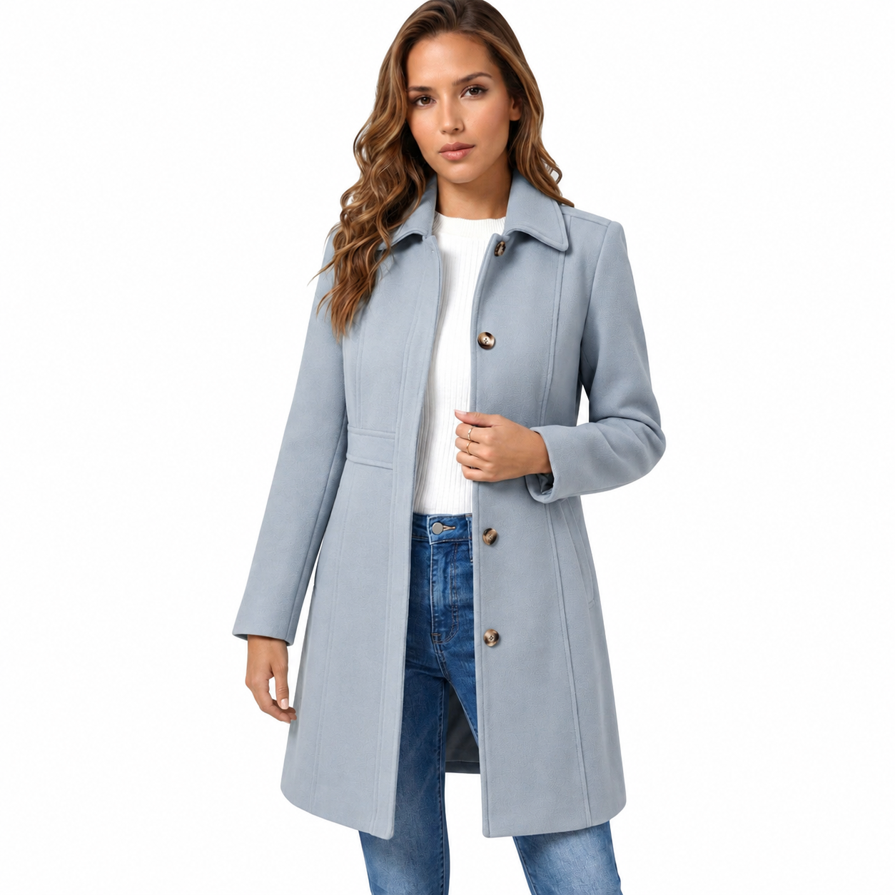 Women's A-Line Winter Coat – Button Closure