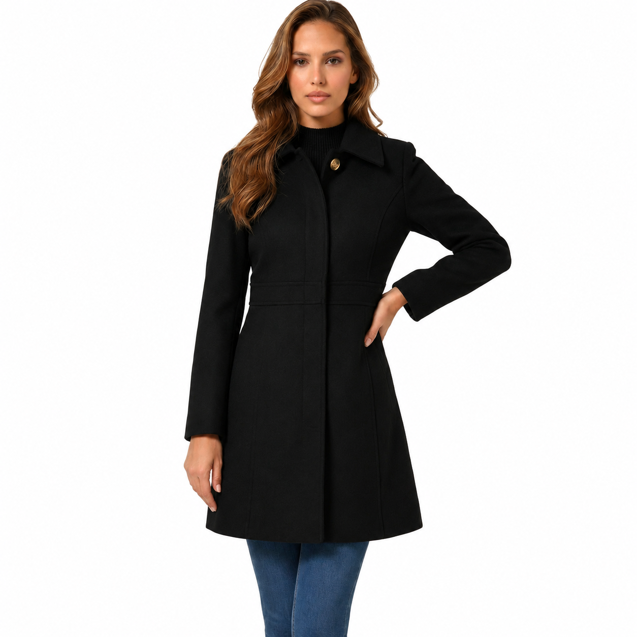 Women's A-Line Winter Coat – Button Closure