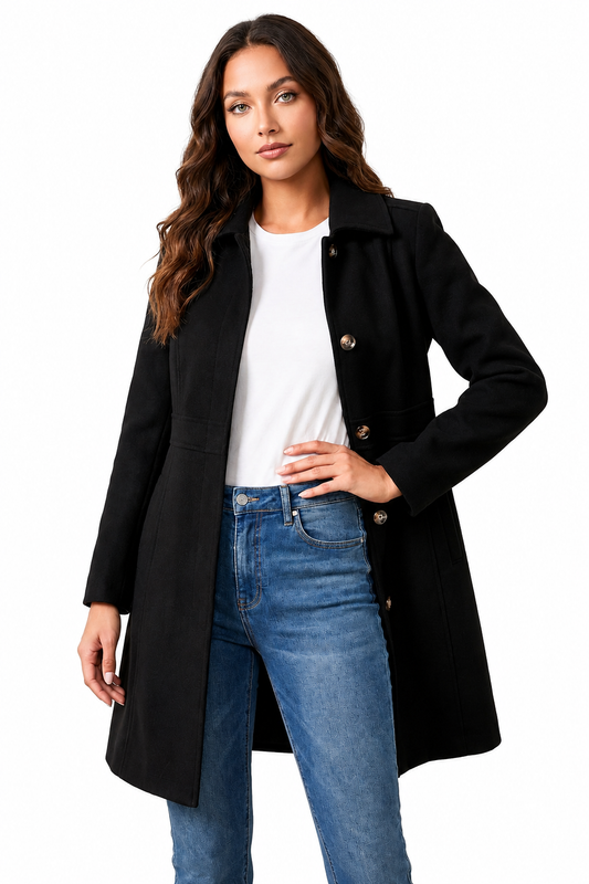 Women's A-Line Winter Coat – Button Closure