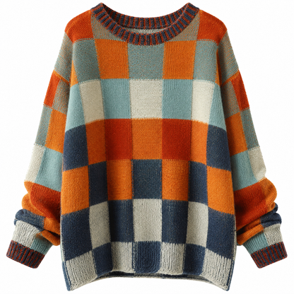Women's Patchwork Turtleneck Sweater – Unique Design for Winter