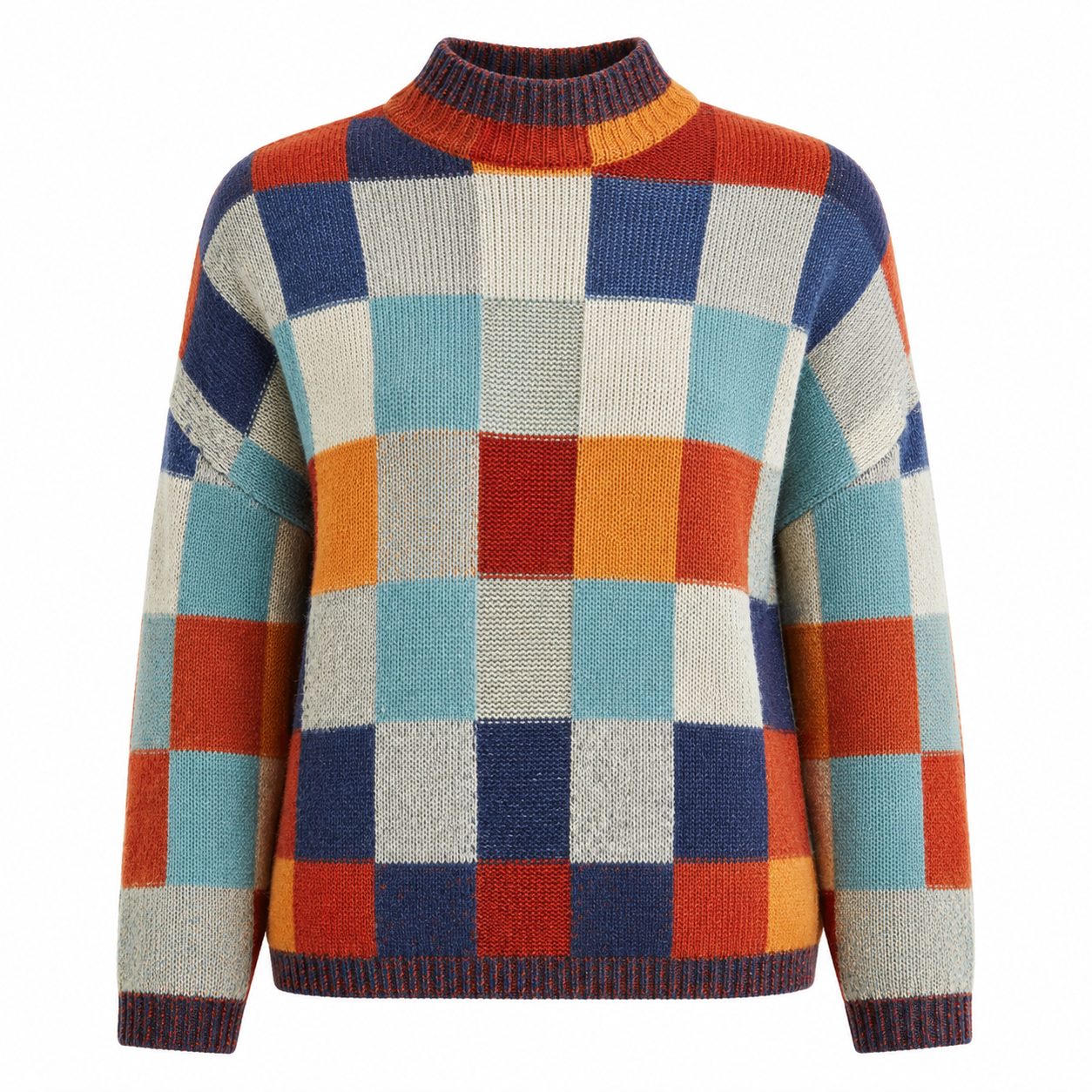Women's Patchwork Turtleneck Sweater – Unique Design for Winter