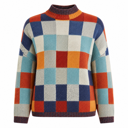 Women's Patchwork Turtleneck Sweater – Unique Design for Winter
