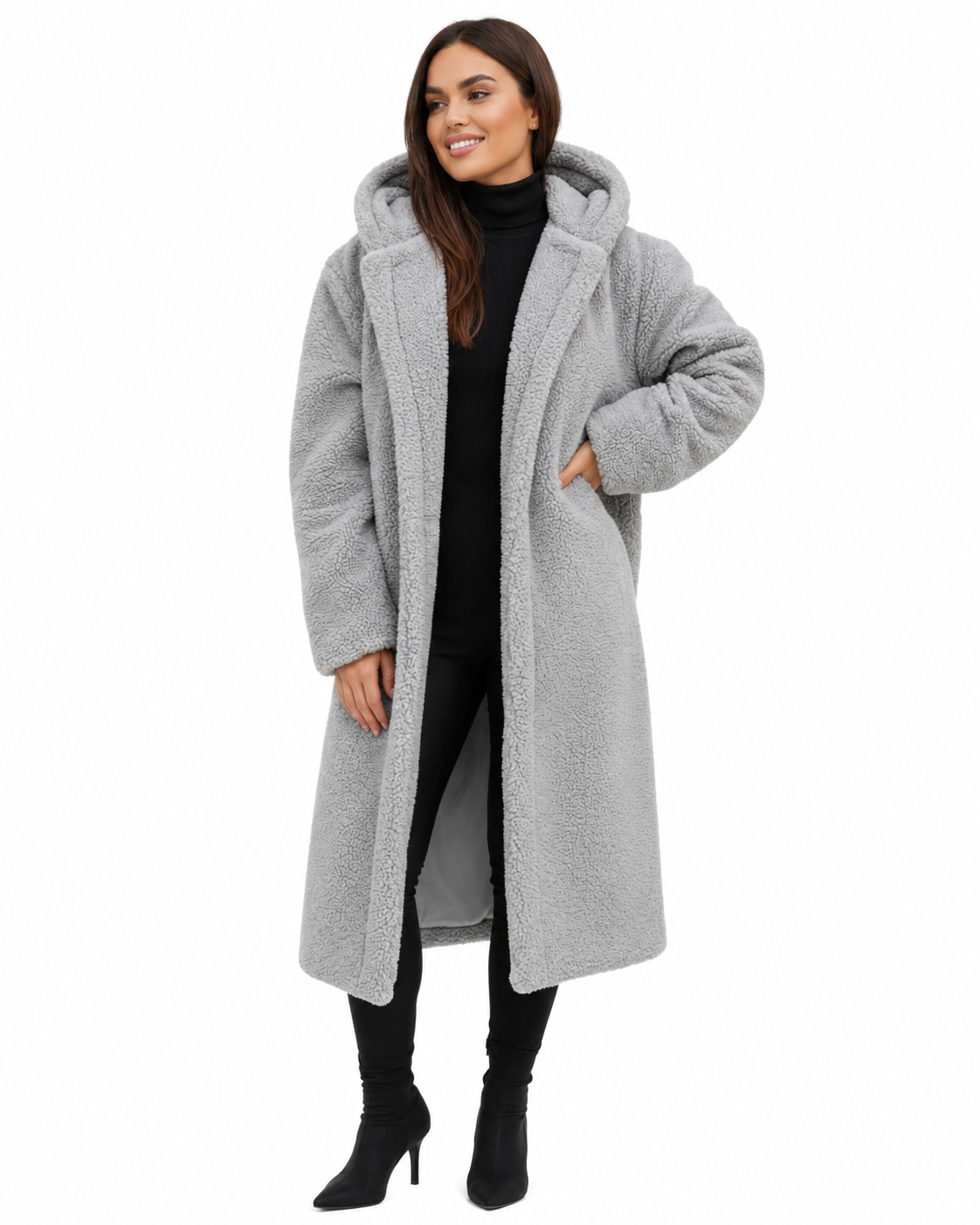 Women's Long Teddy Coat – Relaxed Fit with Fleece Lining