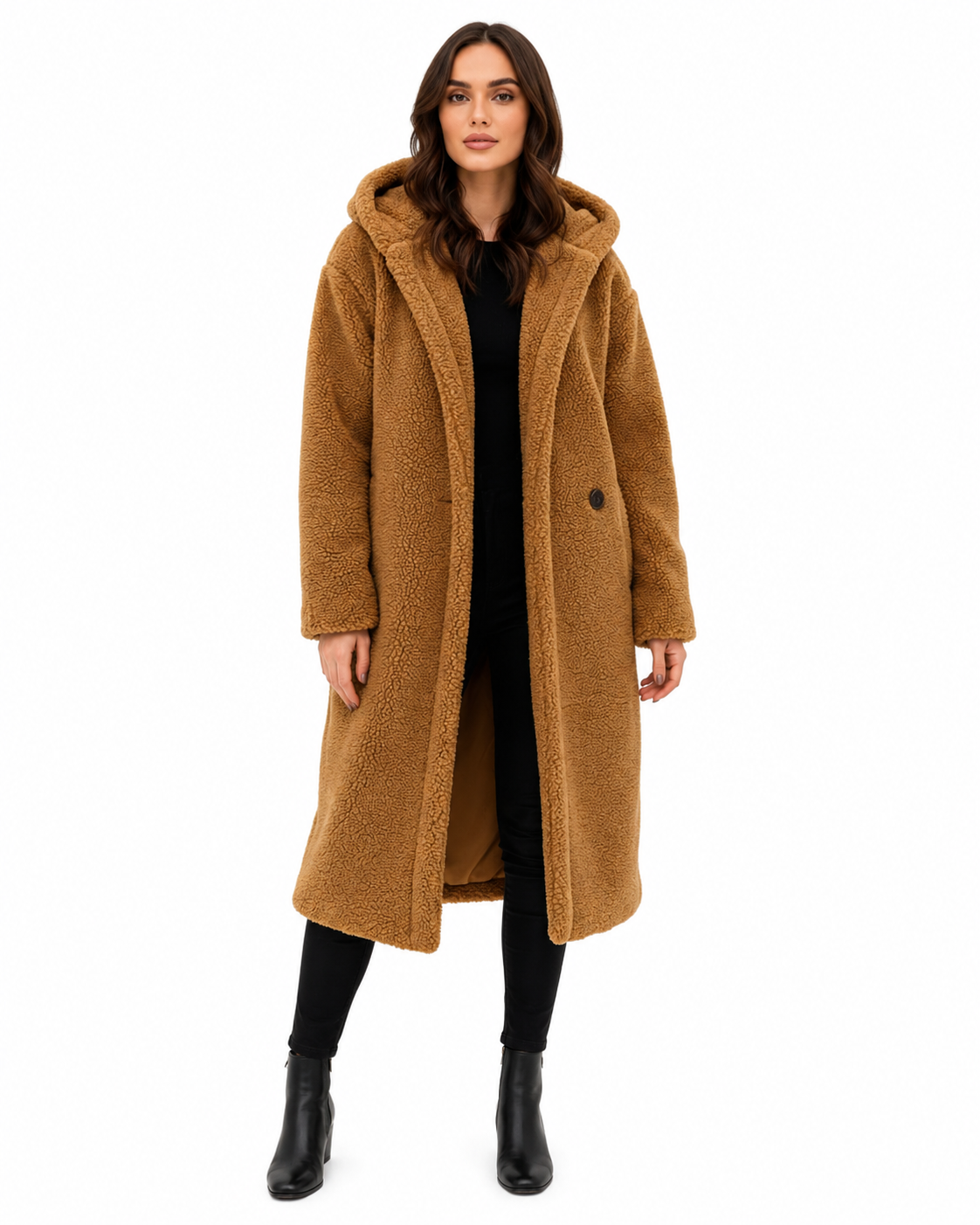 Women's Long Teddy Coat – Relaxed Fit with Fleece Lining